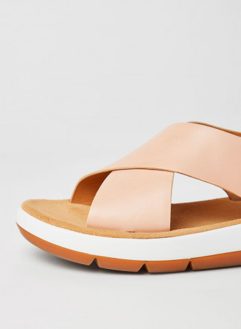 Jemsa Cross Leather Sandals Light Pink