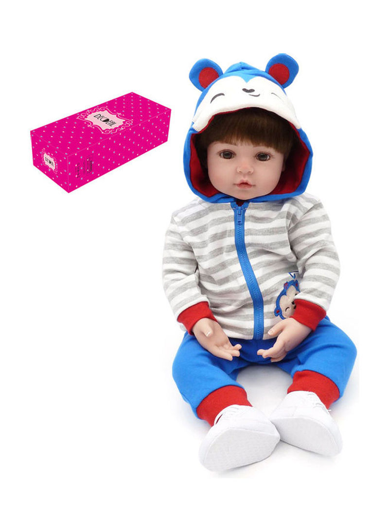 Reborn Baby Doll with Grey & White Stripe Monkey Outfit 55x15.5x22.5cm