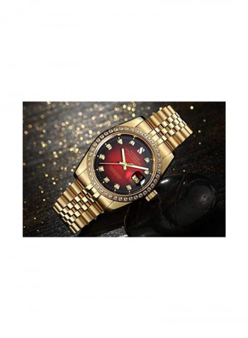 Men's Stone Studded Stainless Steel Automatic Mechanical Watch 5275602