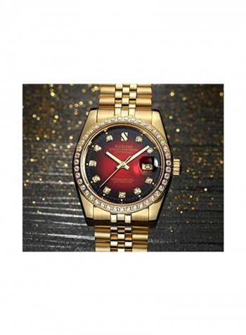 Men's Stone Studded Stainless Steel Automatic Mechanical Watch 5275602