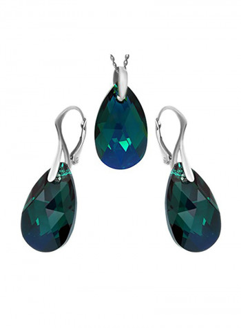 925 Sterling Silver Crystals Studded Pendant Necklace Set