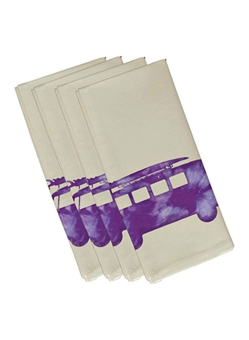 4-Piece Beach Drive Printed Napkin Set Beige/Purple 19x19inch