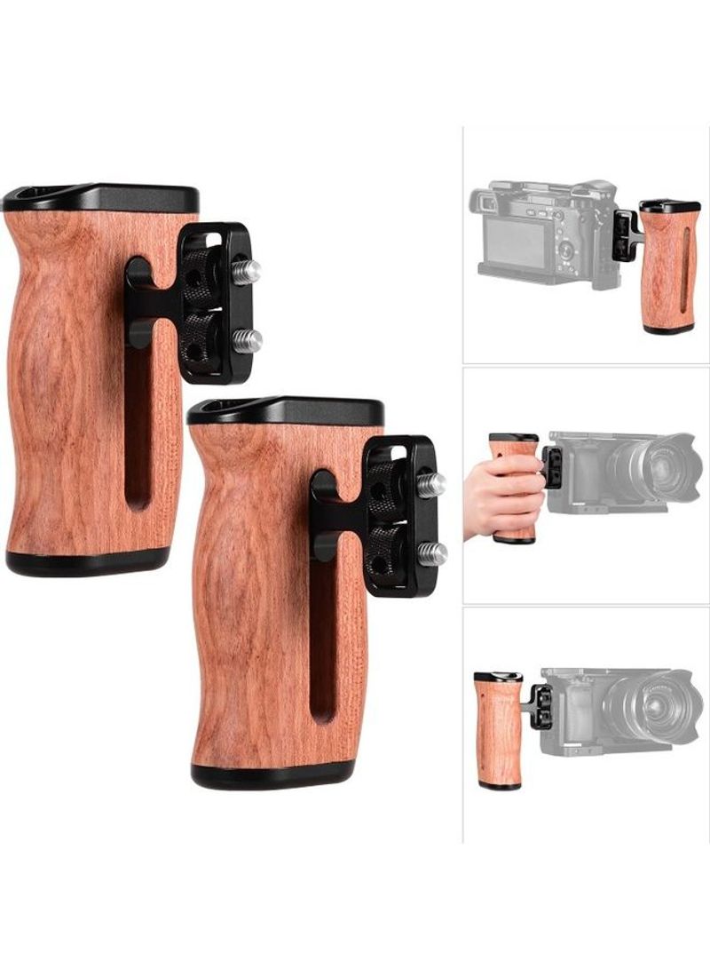 2-Piece Universal Camera Cage Wooden Handle with Screw Holes Brown/Black