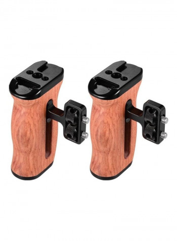 2-Piece Universal Camera Cage Wooden Handle with Screw Holes Brown/Black