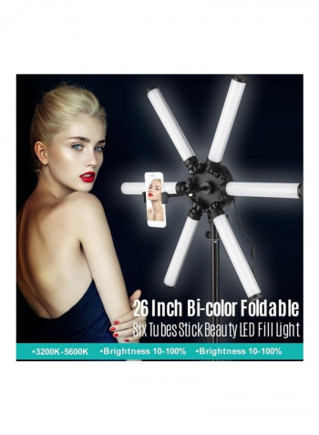 6-Tube Foldable Stick Beauty Light with Flexible Phone Holder White/Black