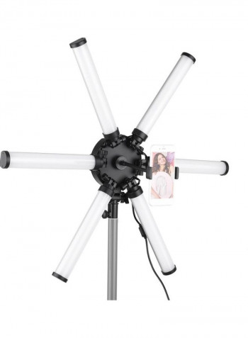 Foldable 6 Tubes Stick Light with Phone Holder for Photography Black/White