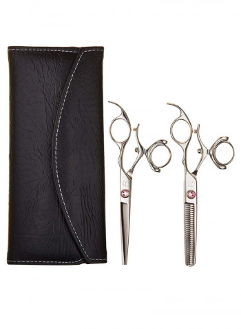 2-Piece Cutting Shears And Tooth Thinner Set With Case فضي