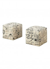 2-Piece French Script Print Ottoman Off-white/Black