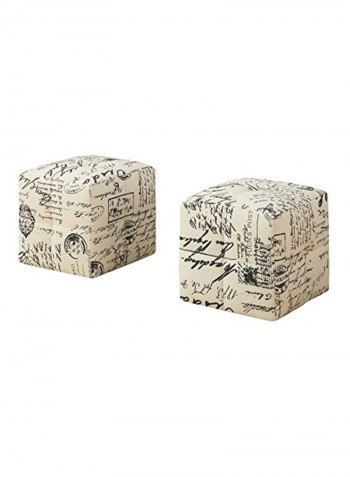 2-Piece French Script Print Ottoman Off-white/Black