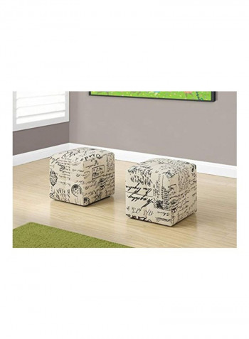 2-Piece French Script Print Ottoman Off-white/Black