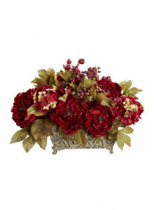 Peony And Hydrangea Silk Flower Arrangement Red/Green