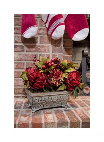 Peony And Hydrangea Silk Flower Arrangement Red/Green