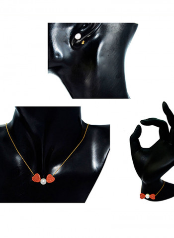 18K Gold Sunstones And Pearl Heart Jewellery Set