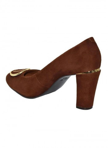 Suedette Metal Logo Detailed Pumps Brown/Gold