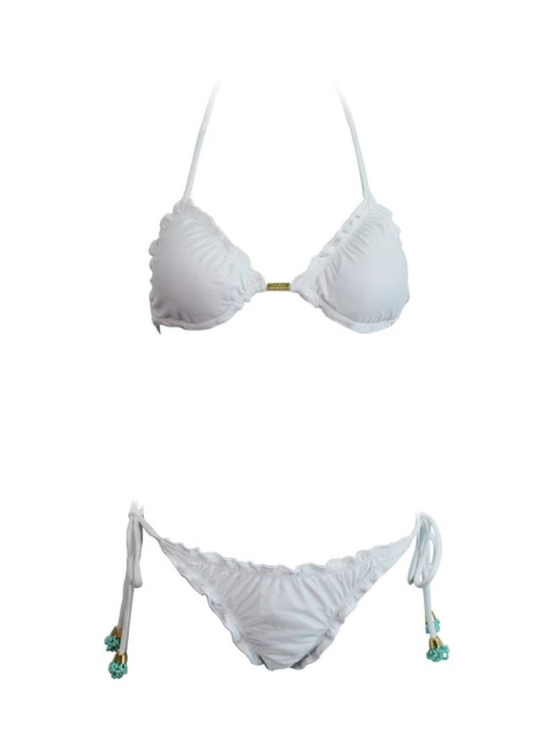 Ruffle Designed Non-Padded Bikini Set White
