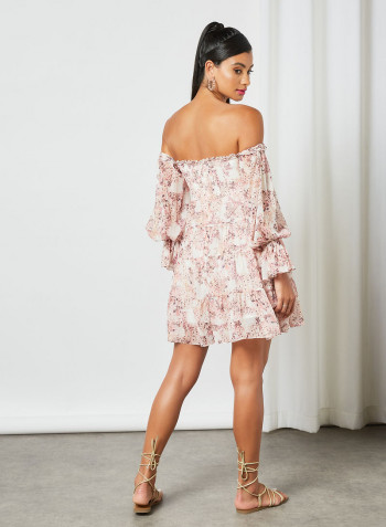 Garcelle Off-Shoulder Tiered Dress Pink