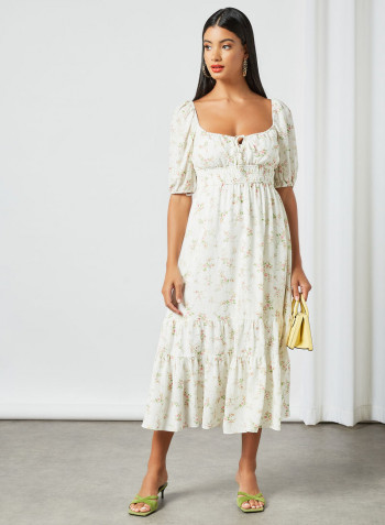 Josephine Tiered Floral Dress White