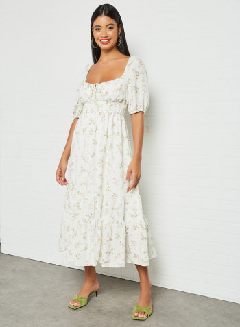 Josephine Tiered Floral Dress White