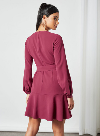 Tegan Tie-Up Waist Dress Burgundy