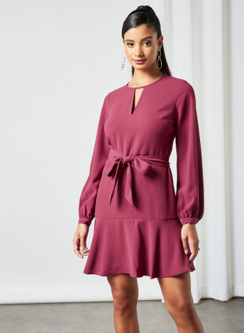 Tegan Tie-Up Waist Dress Burgundy