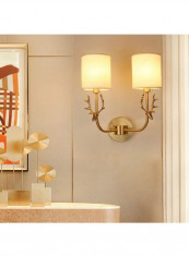 Double Heads Creative Copper Antler Wall Light Gold