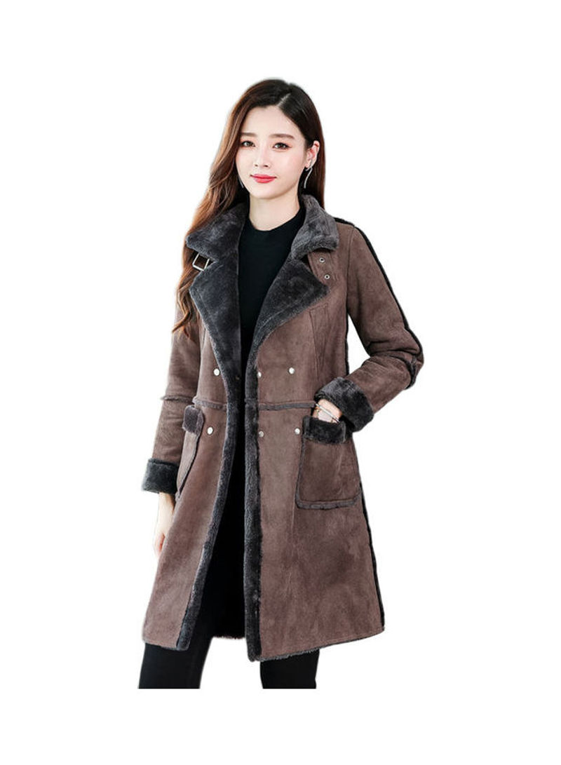 Long Suede Fabric Padded Coat Brown