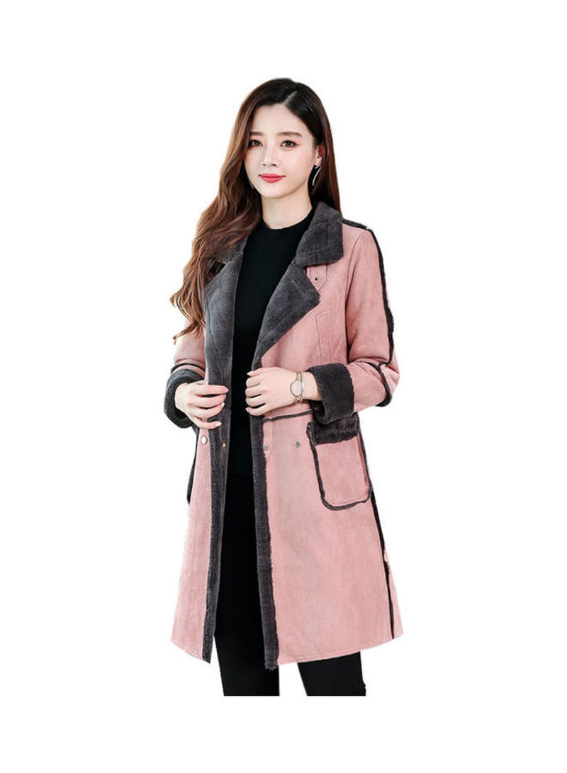 Women Long Suede Fabric Padded Coat Pink