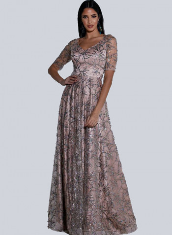 Sequins Detailed Maxi Dress Beige/Grey