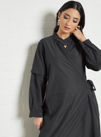 Belted Wrap Dress Black