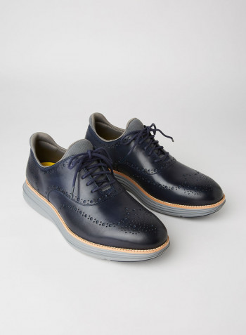 OriginalGrand Ultra Wingtip Oxford Shoes Marine Blue Leathe