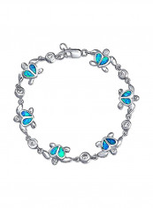 925 Sterling Silver Opal Studded Bracelet Silver/Clear/Blue