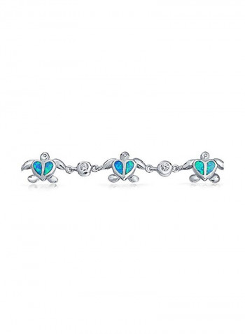 925 Sterling Silver Opal Studded Bracelet Silver/Clear/Blue