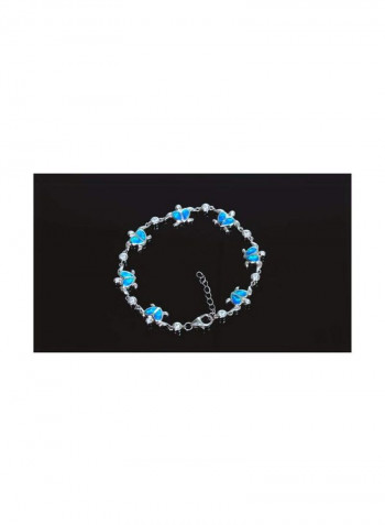 925 Sterling Silver Opal Studded Bracelet Silver/Clear/Blue