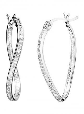 Rhodium Plated 925 Sterling Silver 0.25 Ct Diamond Studded Hoop Earrings