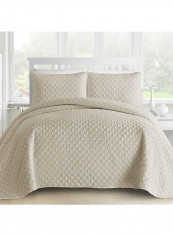3-Piece Trellis Pattern Coverlet Set Polyester Beige