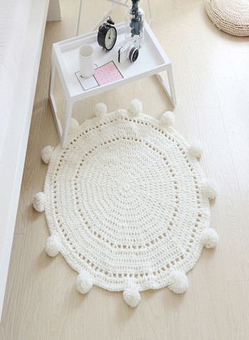 Round Shaped Knitted Floor Mat White 80X80centimeter