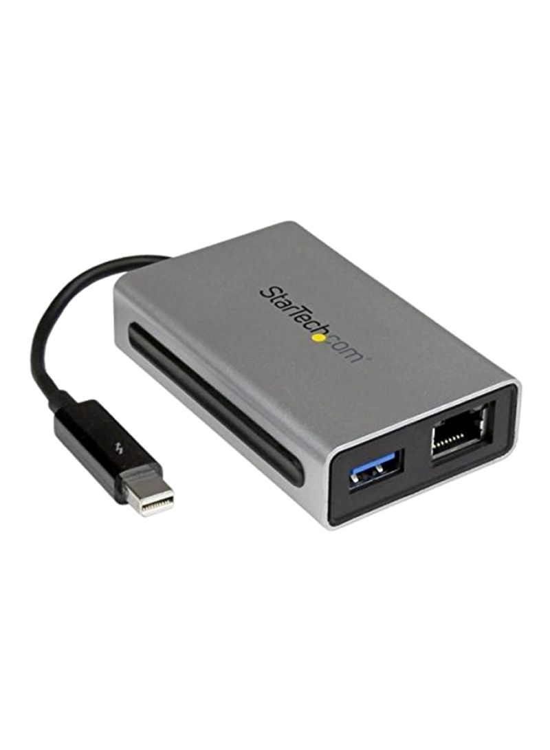Thunderbolt To Gigabit Ethernet To USB 3.0 Adapter Grey/Black