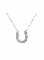 925 Sterling Silver 0.09 Ct Diamond Studded Horseshoe Pendant Necklace