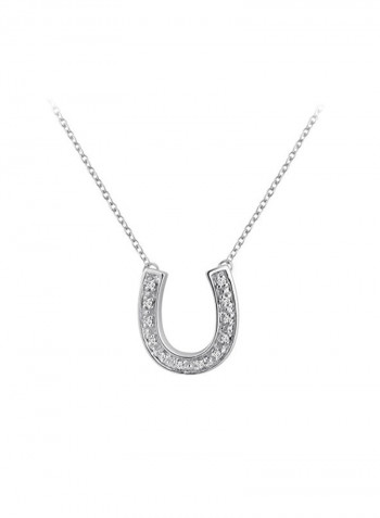 925 Sterling Silver 0.09 Ct Diamond Studded Horseshoe Pendant Necklace