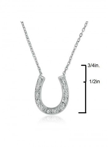 925 Sterling Silver 0.09 Ct Diamond Studded Horseshoe Pendant Necklace