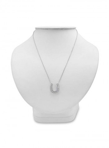925 Sterling Silver 0.09 Ct Diamond Studded Horseshoe Pendant Necklace