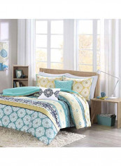 5-Piece Printed Comforter Set Polyester Blue/White/Black Queen