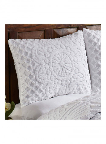 3-Piece Geometric Design Bedspread Set White Queen