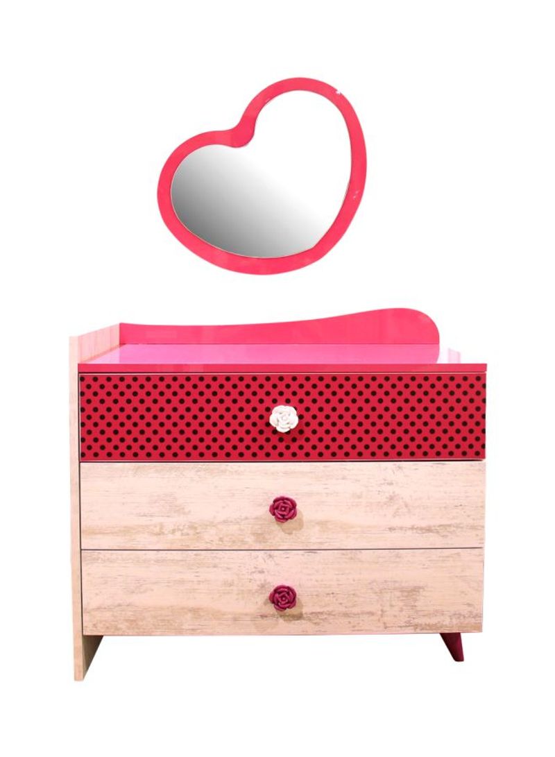 Blossom Dresser With Heart Shape Mirror Beige/Pink 85x47x75cm