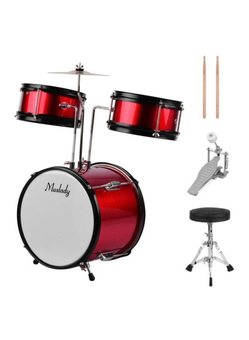 4-Piece Beginners Drum With Stool, Pedal And Drumsticks Set