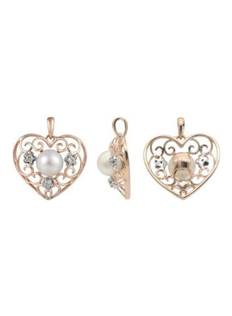 18 Karat Rose Gold 0.03 Carat Diamond Heart Pendant with Pearl