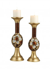 2-Piece Azalea Candle Holder Set Gold/Brown/White