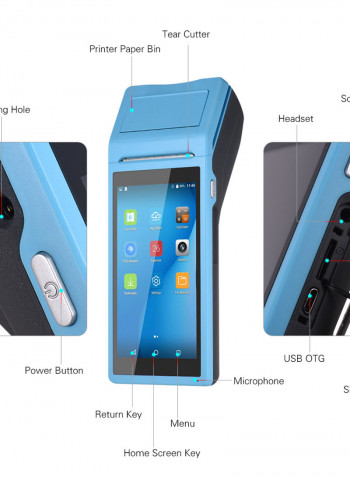 Handheld PDA POS Terminal Wireless Receipt Printer 21.5x8.6x5.3centimeter Blue