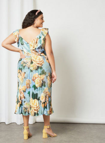Plus Size Floral Print Dress Blue