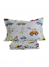4-Piece Cotton Bed Sheet Set Cotton White/Blue/Orange Queen